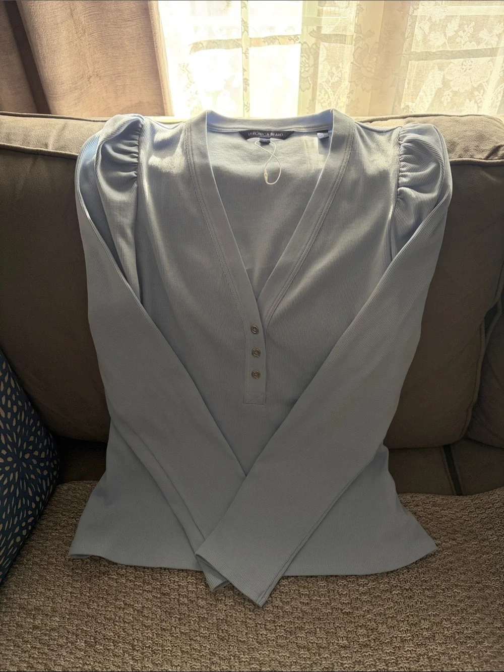 Veronica Beard Powder Blue Ribbed V-Neck Cardigan - Picture 2 of 3